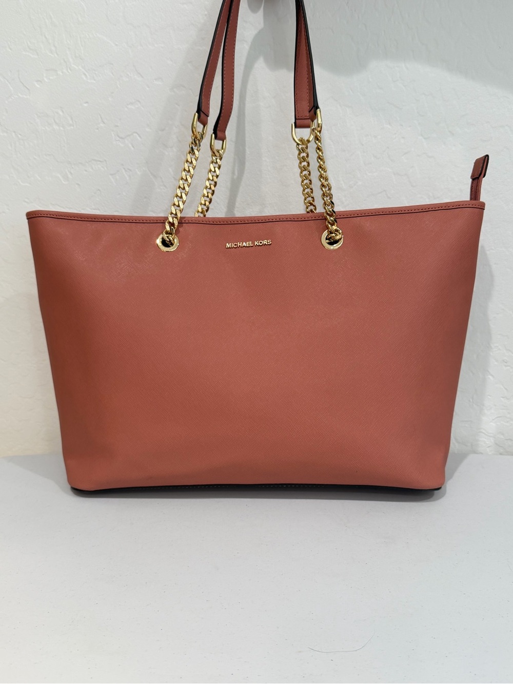 Michael Kors Jet Set Travel Chain Top Zip Leather Tote in Antique Rose NWT